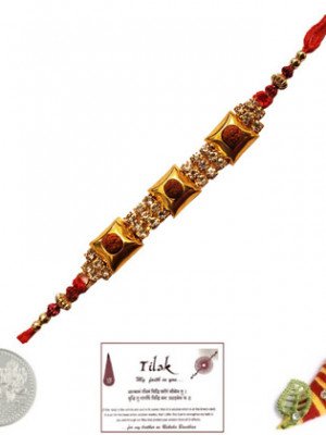 Rudraksh Jewelled Rakhi with Free Silver Coin